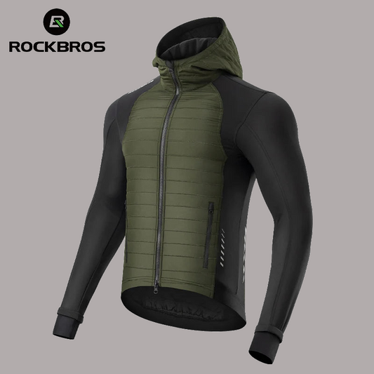 ROCKBROS Winter Cycling Jacket Hooded Thermal Windproof Jacket Warm Fleece Coat Men Cycling Jersey Outdoor Sports Bike Equipment