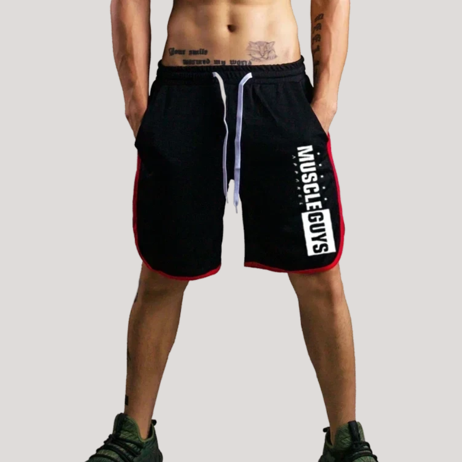 Training shorts with drawstring and edges