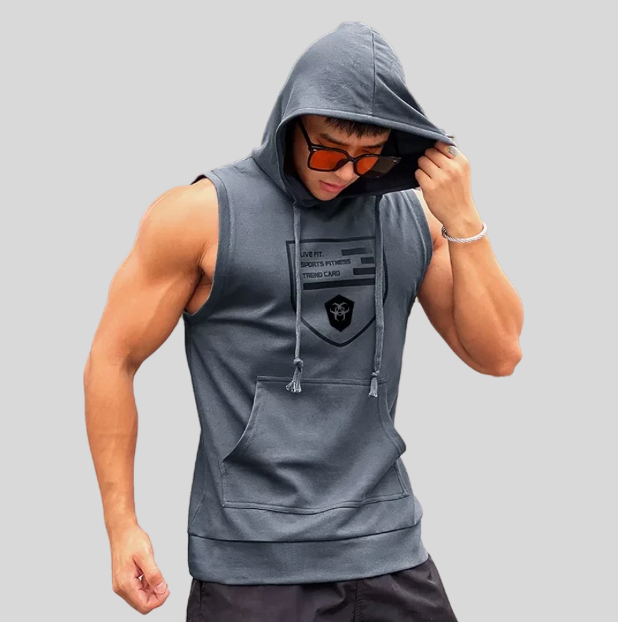 Tank top with hood and drawstring