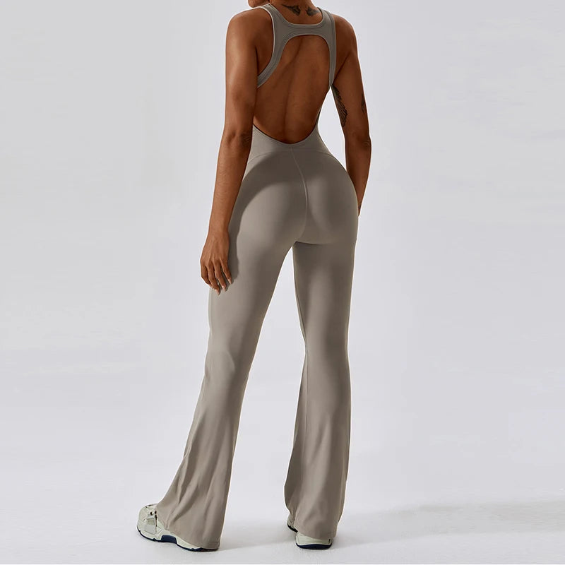 Training Jumpsuit With Back V And Flare Leggings