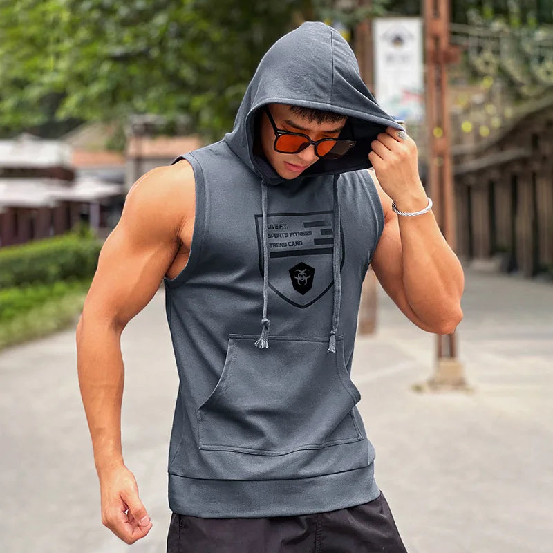 Tank top with hood and drawstring