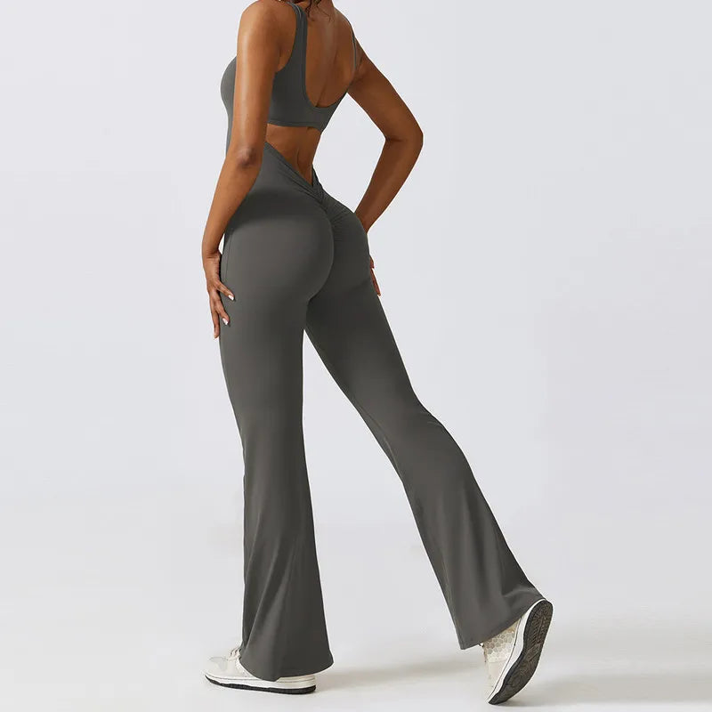 Training Jumpsuit With Back V And Flare Leggings