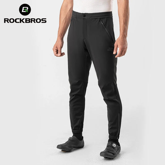 ROCKBROS Autumn Winter Cycling Pants Warm Fleece Windproof Thermal Bicycle Casual Pants Outdoor Sports Men Bike Fitness Trousers