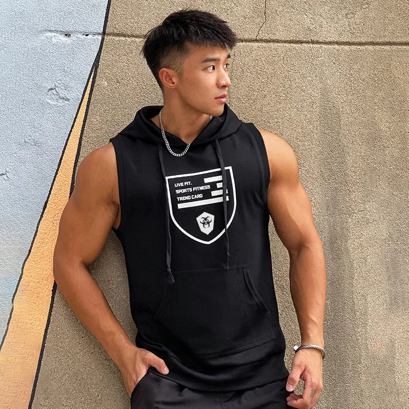 Tank top with hood and drawstring