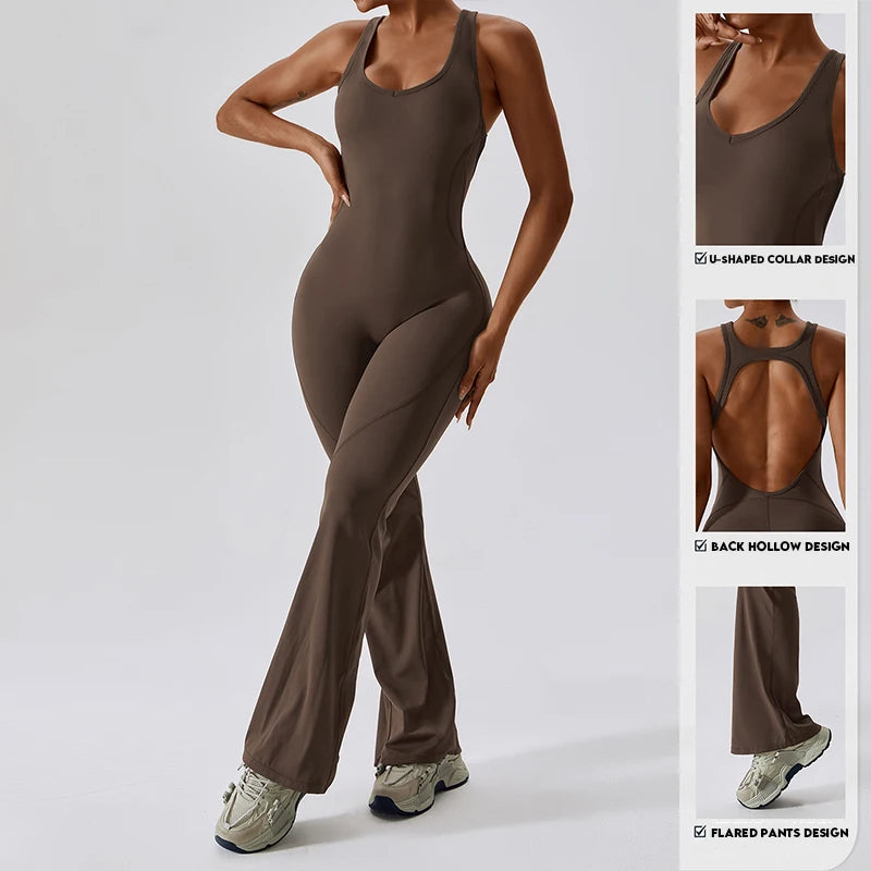 Training Jumpsuit With Back V And Flare Leggings